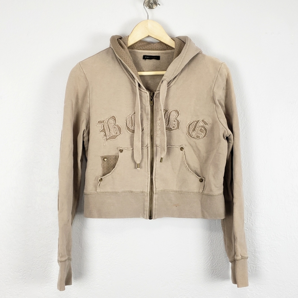 BCBGMaxazria Cropped Hoodie Jacket Tan Size Medium